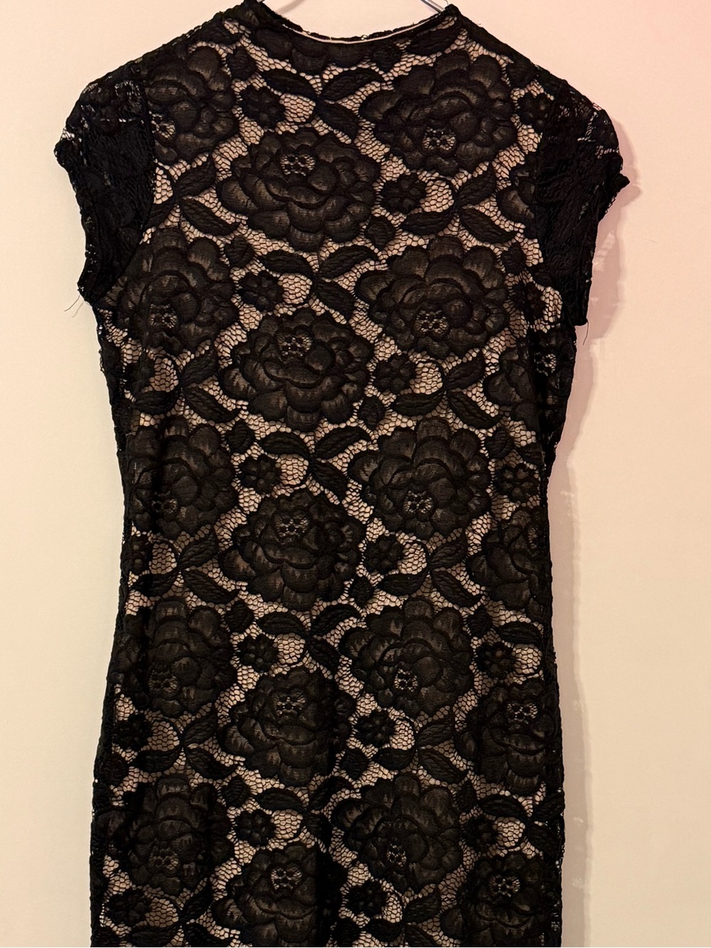 Black Floral Lace Midi Dress - Elegant Sheath Style (SMALL)